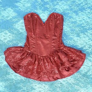25"-28" Daisy Corsets red sequined corset ruffled mini dress size small medium